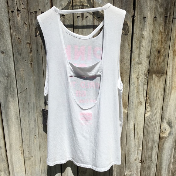 NWT Lucky Brand Pink Floyd Cutout Muscle Tee White - Picture 7 of 8